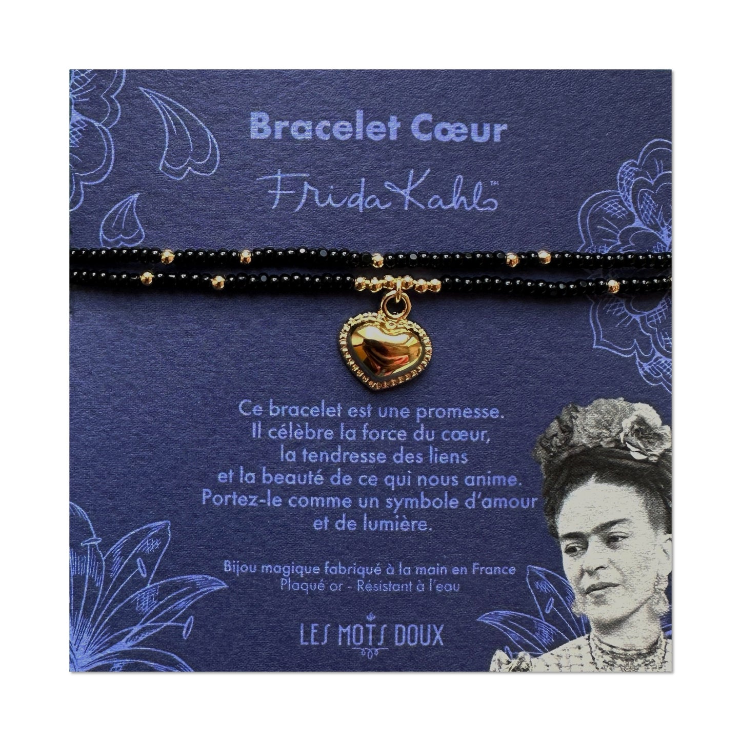 Bracelet Frida Kahlo - Coeur - noir