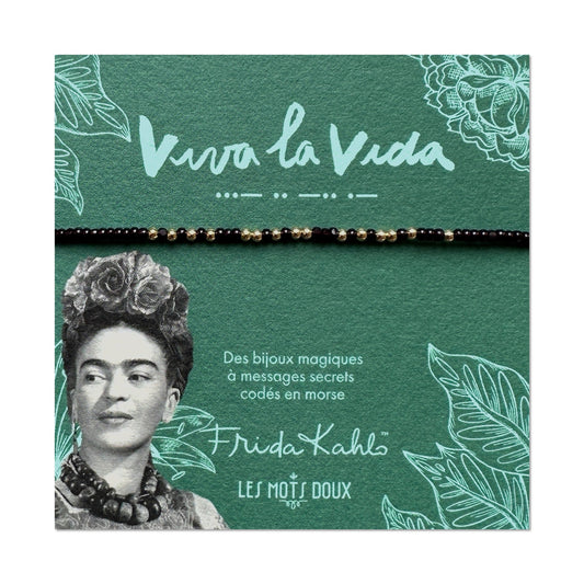 Bracelet code morse Frida Kahlo - Viva la vida - prune