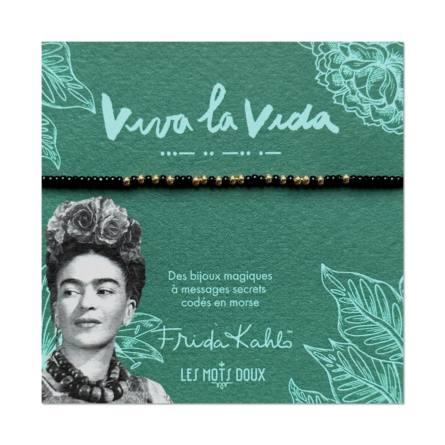 Bracelet code morse Frida Kahlo - Viva la vida - noir