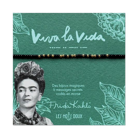 Bracelet code morse Frida Kahlo - Viva la vida - noir