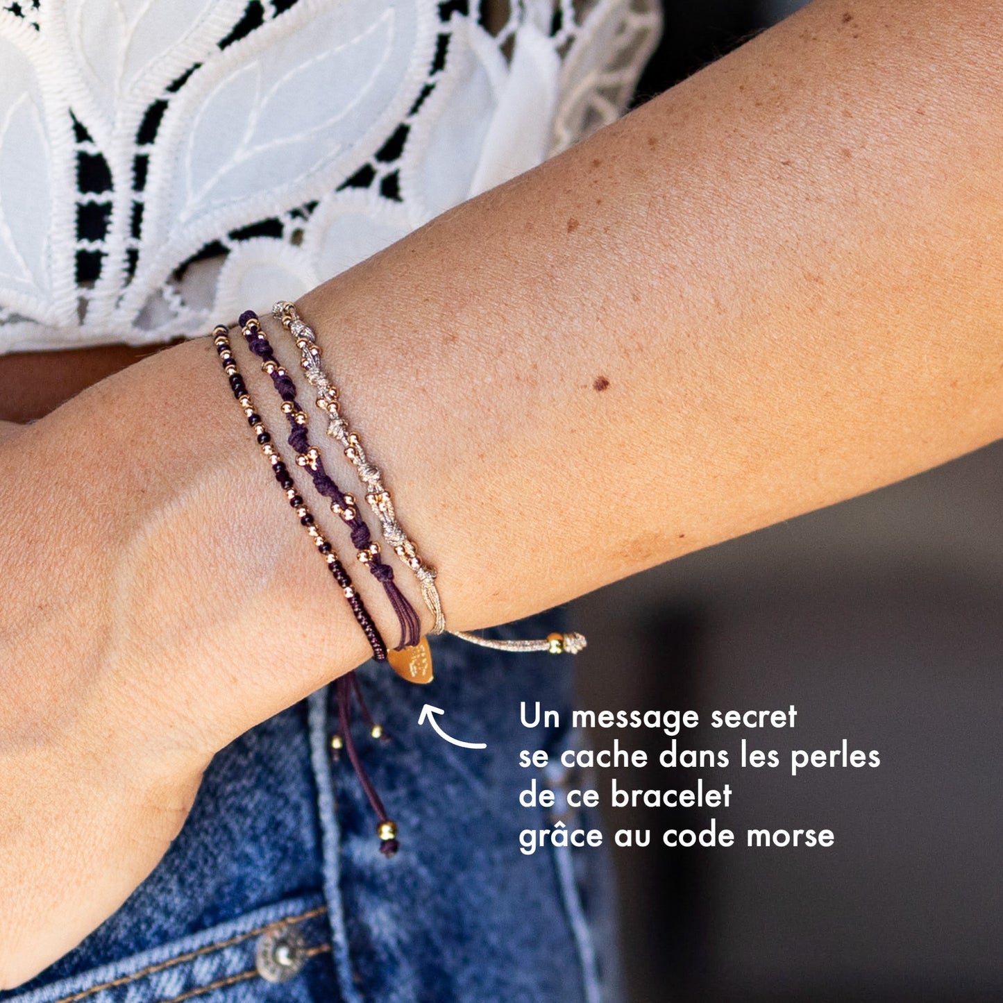 Bracelet code morse Frida Kahlo - Viva la vida - prune