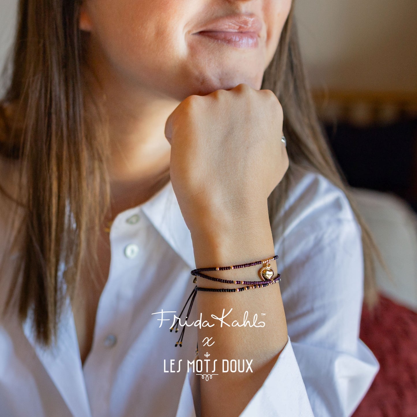 Bracelet code morse Frida Kahlo - Viva la vida - noir