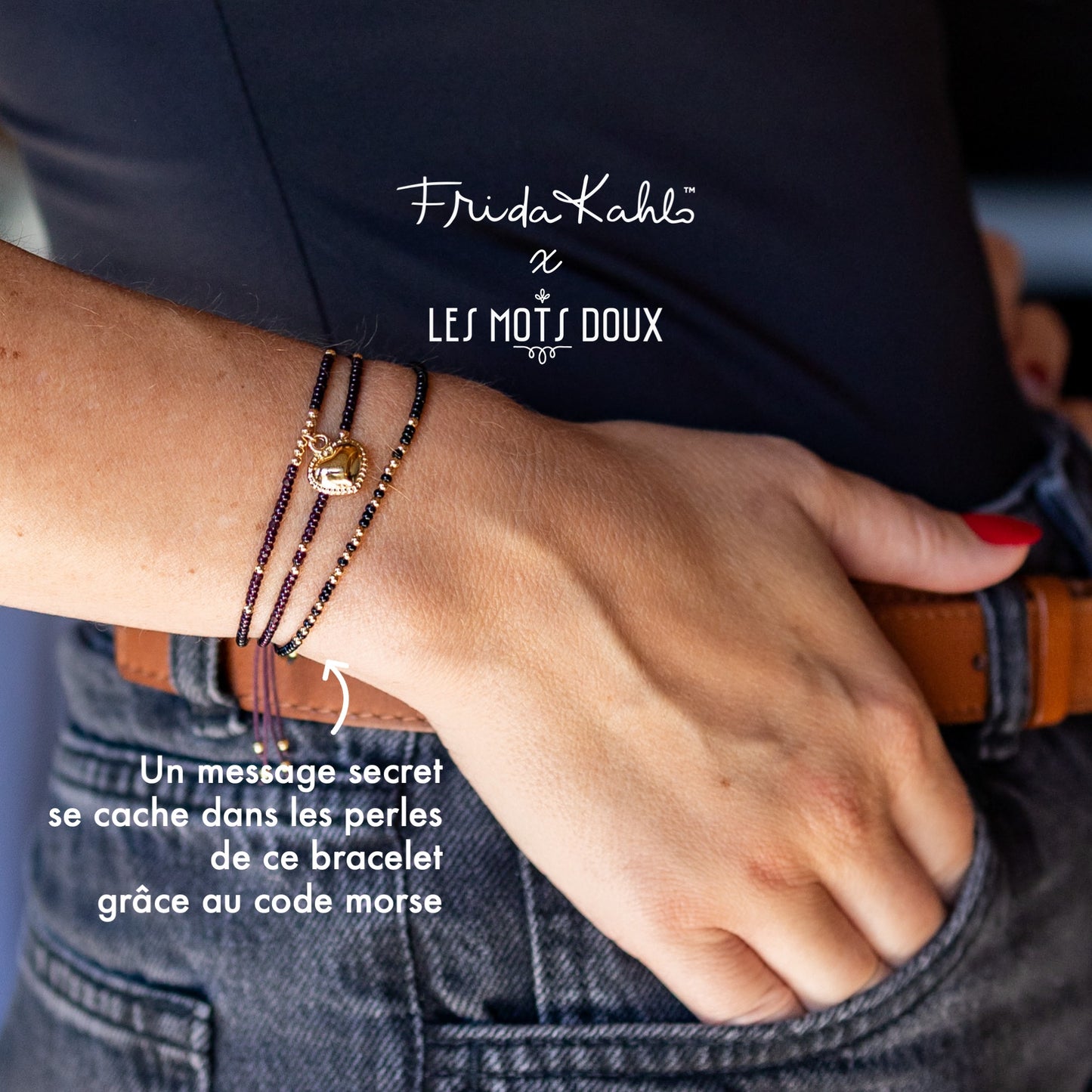 Bracelet Frida Kahlo - Coeur - noir