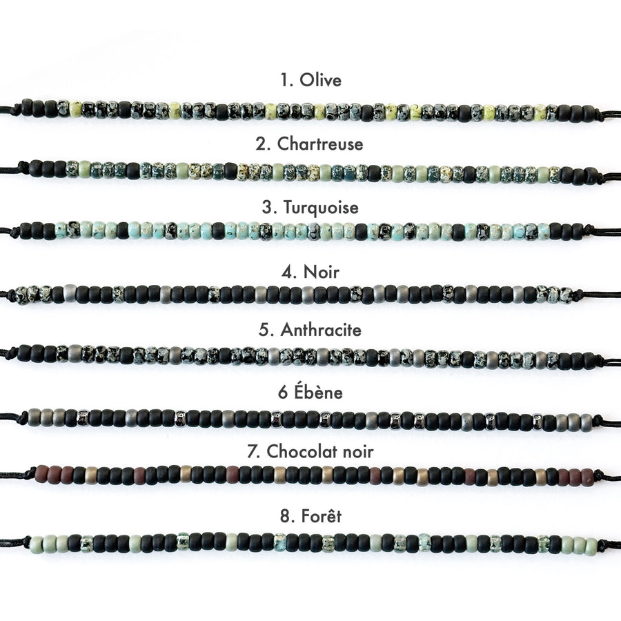Nuancier des huit couleurs du bracelet homme