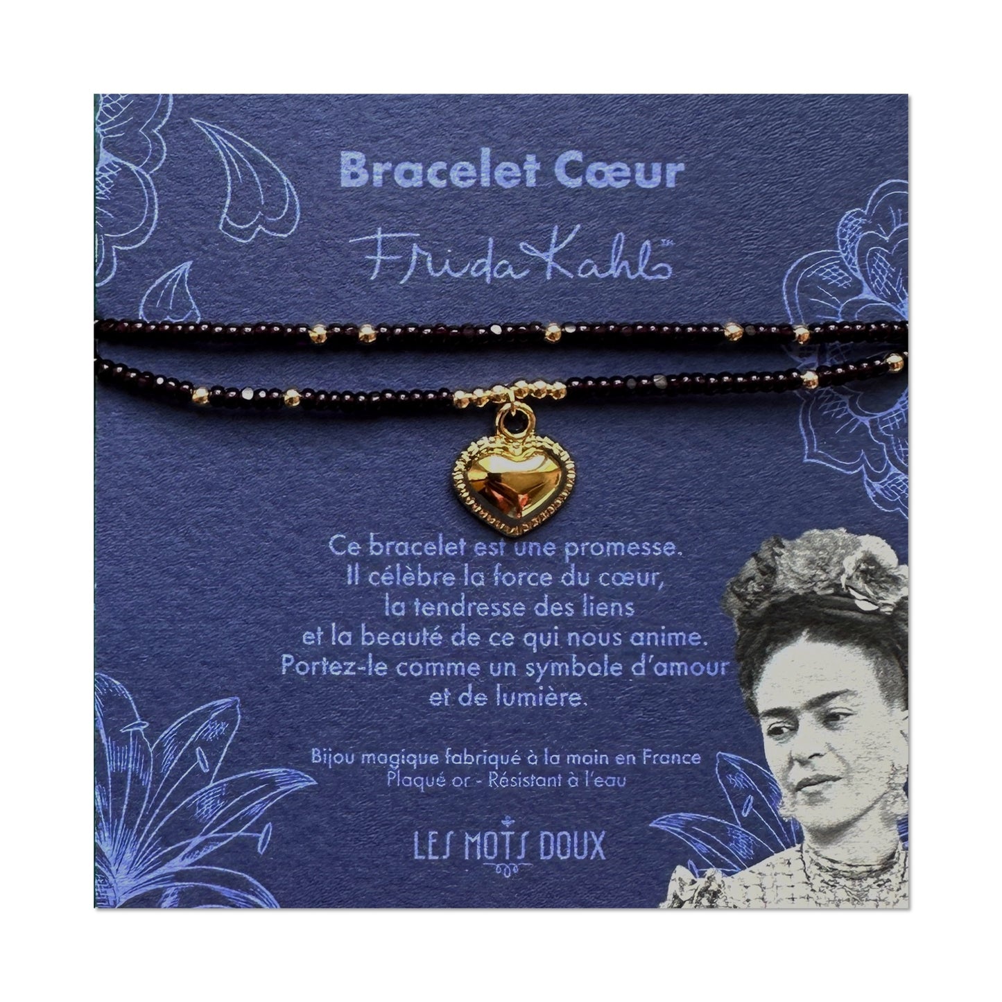 Bracelet Frida Kahlo - Coeur - prune