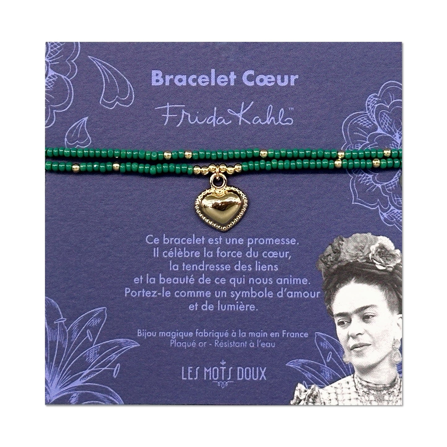Bracelet Frida Kahlo - Coeur - vert