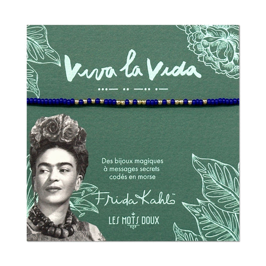 Bracelet code morse Frida Kahlo - Viva la vida - cobalt