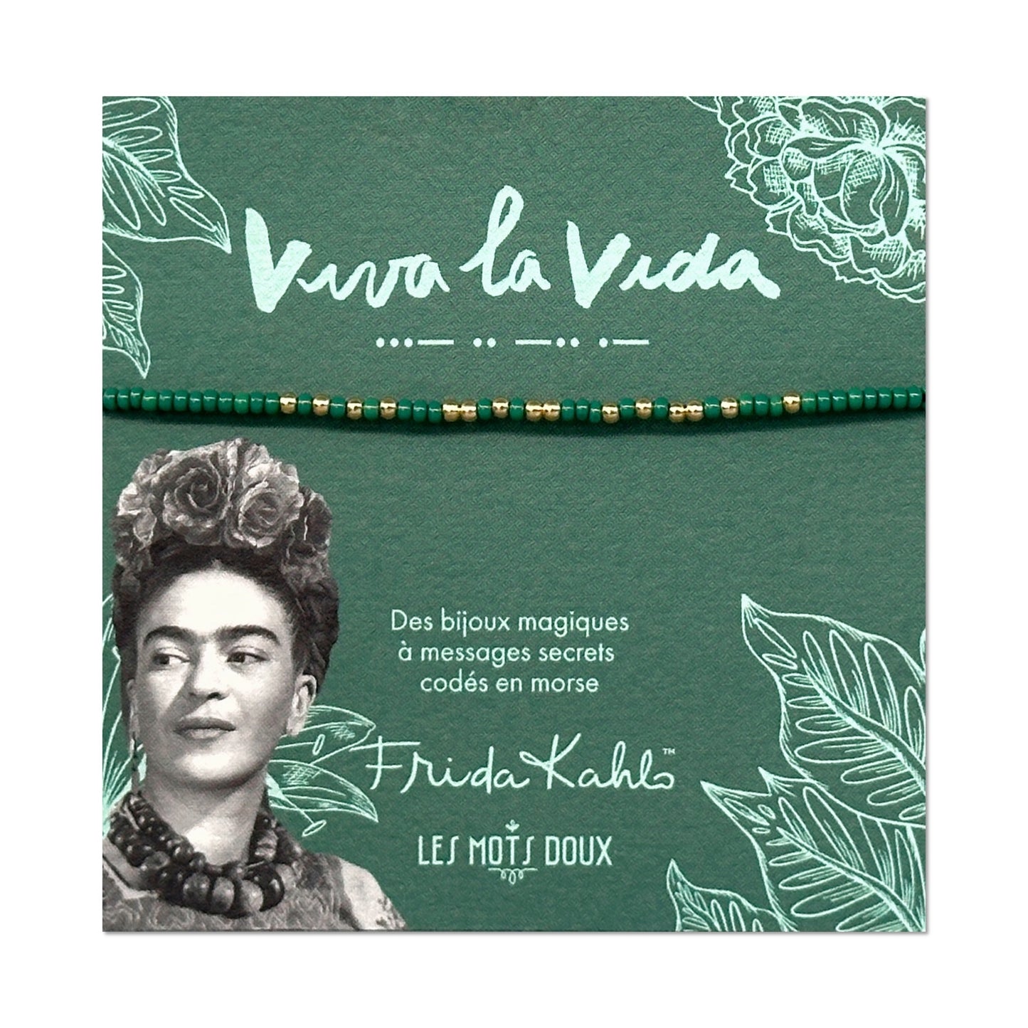 Bracelet code morse Frida Kahlo - Viva la vida - vert