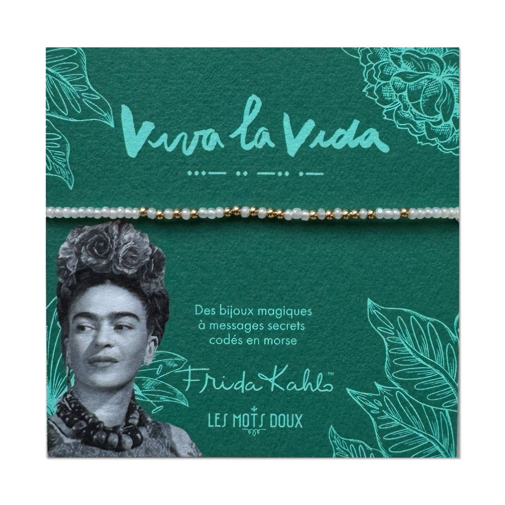 Bracelet code morse Frida Kahlo "Viva la vida"  blanc