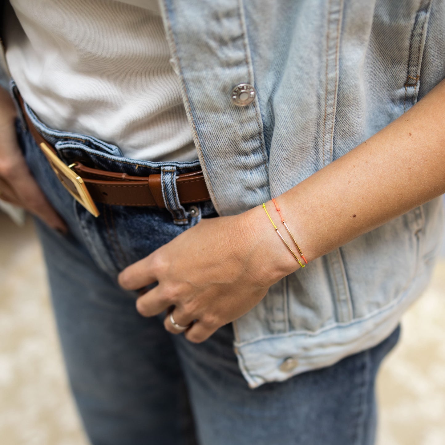 Bracelet "Mon essentiel" cordon Orange fluo