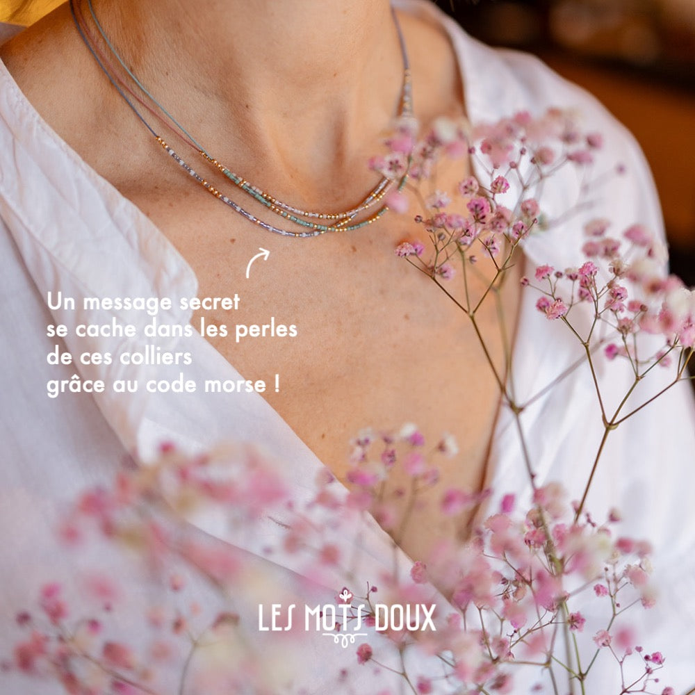 Collier Code Morse "Je porte bonheur"