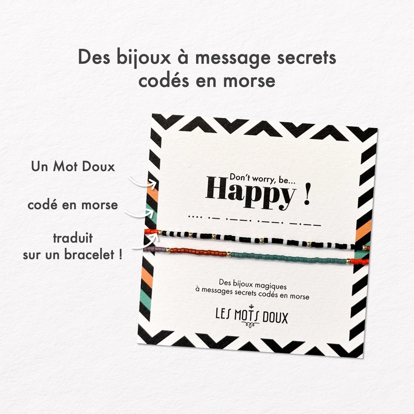 Bracelet code morse winter mix "Don't worry, be Happy"