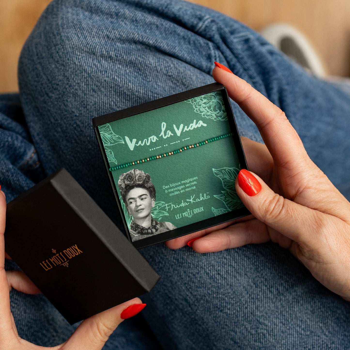 Bracelet code morse Frida Kahlo - Viva la vida - vert