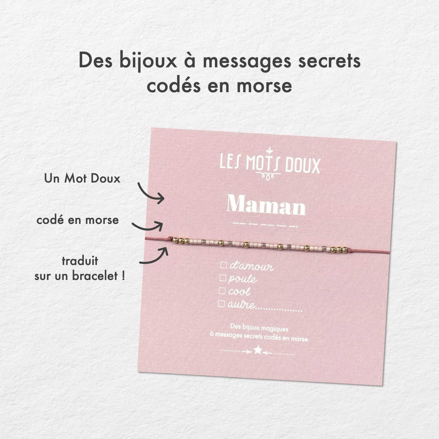 Bracelet Code Morse : Maman (Rose)