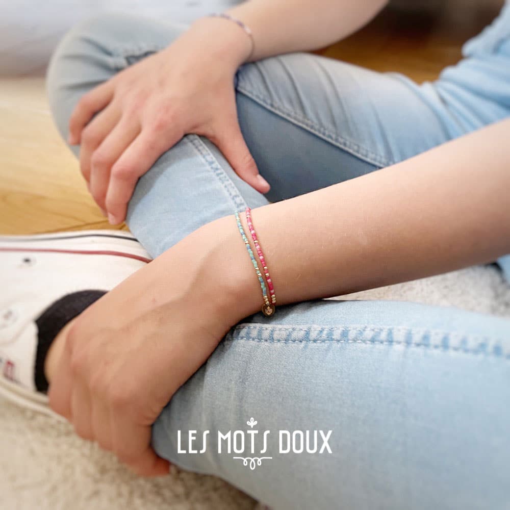 Bracelet Code Morse : Power Rose Framboise