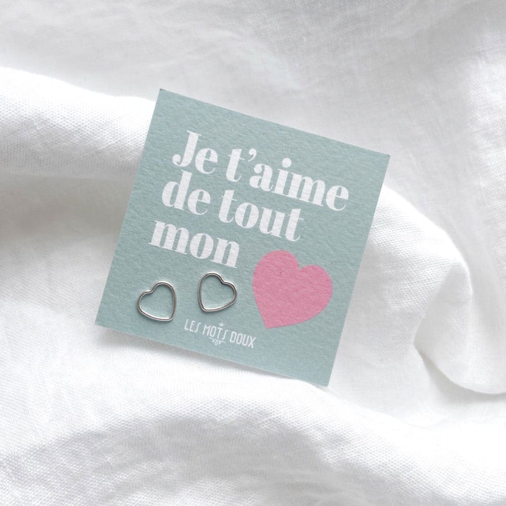 Clous d'oreilles "Je t'aime de tout mon coeur"